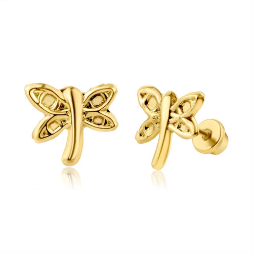 14 Karat Yellow Gold Dragonfly Screw Back Earring