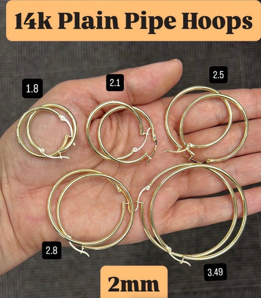 14k plain pipe hoops